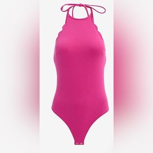 Express neon berry Body Contour Halter Neck Scalloped Sleeveless Bodysuit NWT